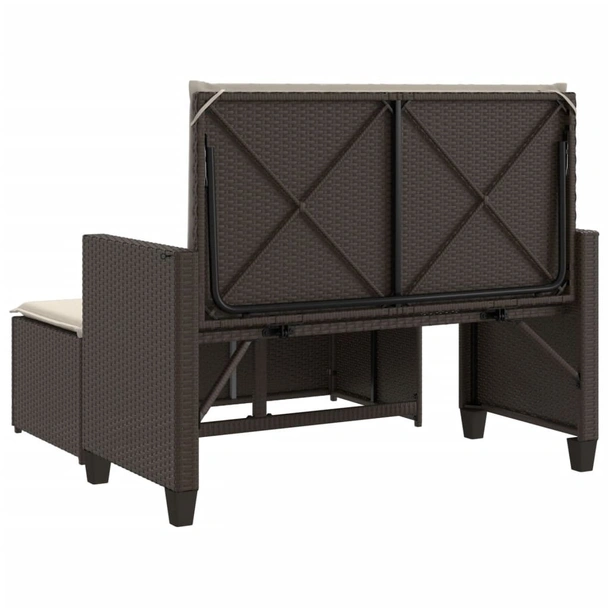 Градинска пейка с възглавници и табуретка, кафява, полиратан - VL368408 - Image 7