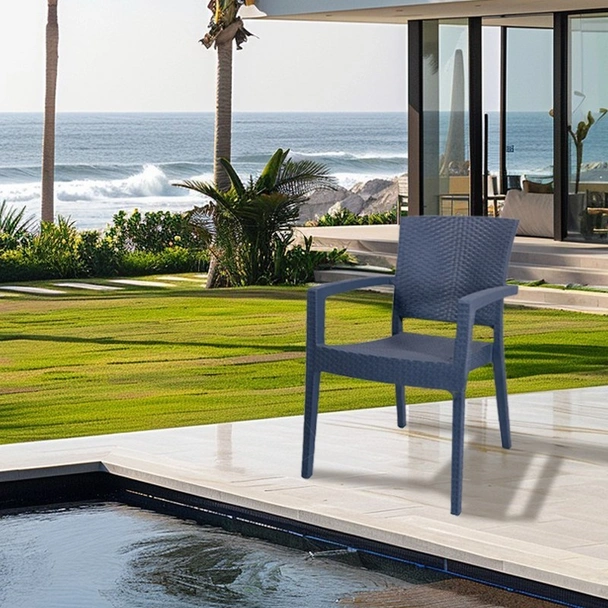 Градински стол с подлакътници антрацит Zeugma Rattan MEVSIM - Image 2