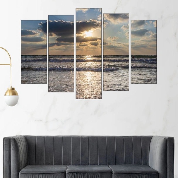 Облаци и слънце над морето - картина пано за стена - Image 3