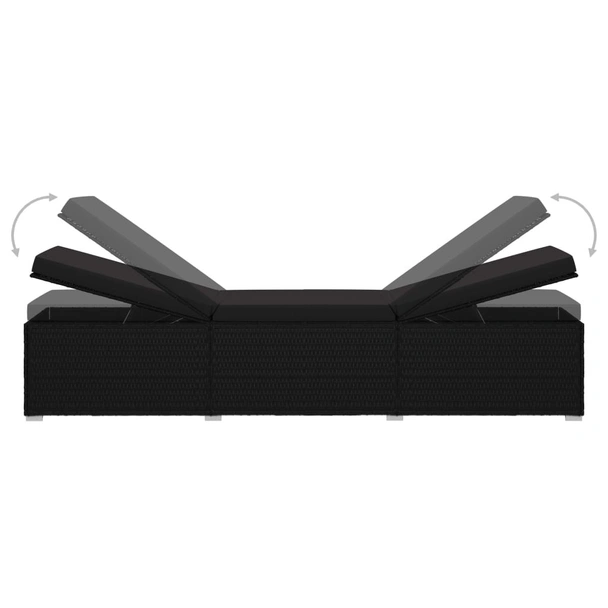 Шезлонг с шалте и маса за чай, полиратан, черен - Image 6