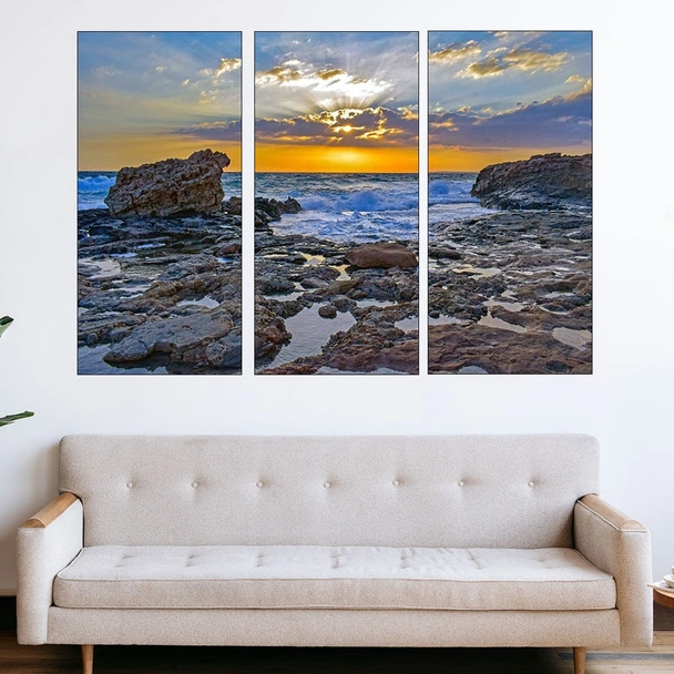Залез над скалист морски плаж - картина пано за стена - Image 2