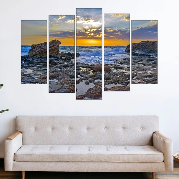 Залез над скалист морски плаж - картина пано за стена - Image 3