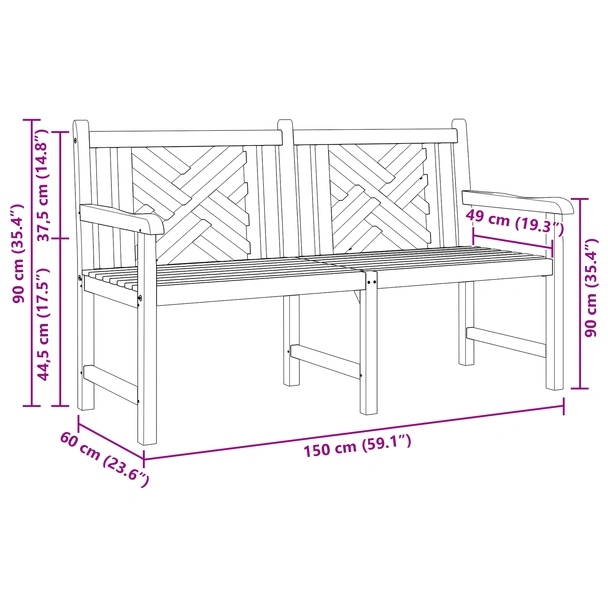 Градинска пейка Кафяво 150 x 60 x 90 см Тиково дърво масив - VL42001965 - Image 7