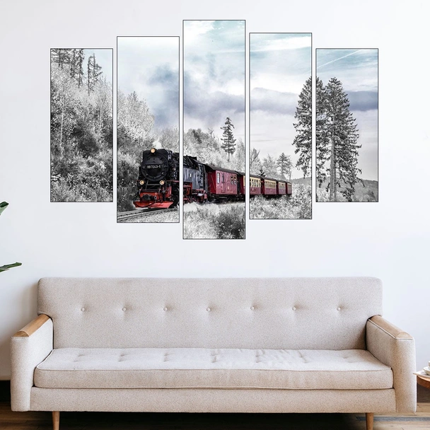 Пътнически влак през зимата - картина пано за стена - Image 3