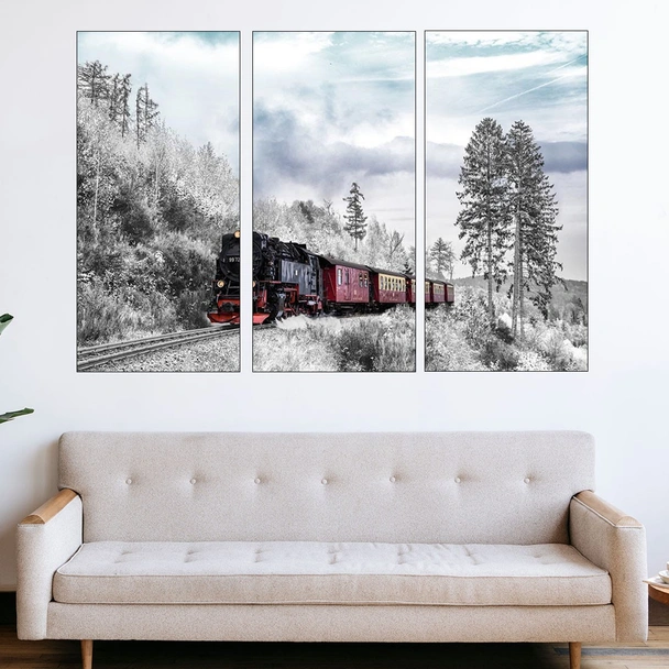 Пътнически влак през зимата - картина пано за стена - Image 2