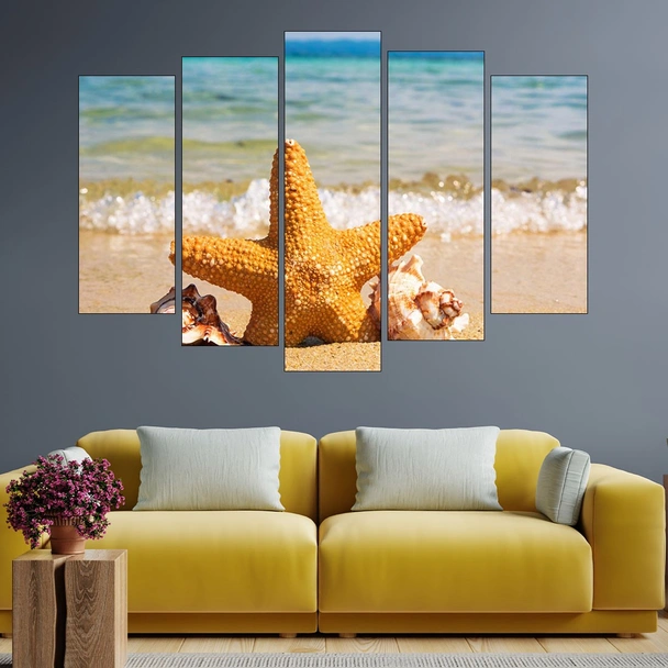 Плаж с морска звезда и рапани - картина пано за стена - Image 3
