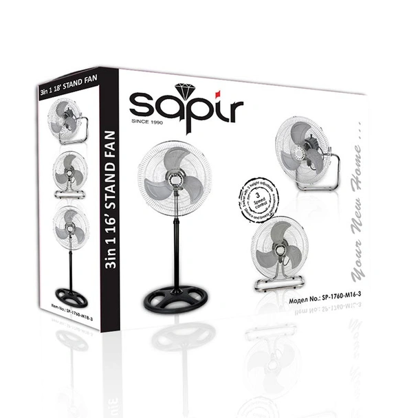 Вентилатор за стая 55W, 40 см, хромиран/черен, Sapir - Image 5