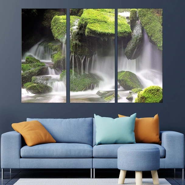 Водопад и мъхести камъни - картина пано за стена - Image 2