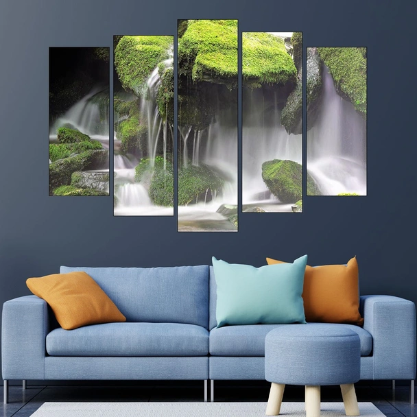 Водопад и мъхести камъни - картина пано за стена - Image 3