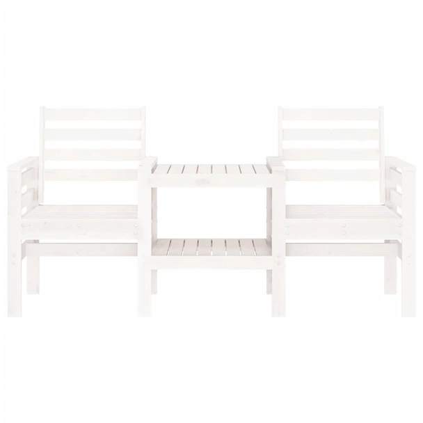 Градинска пейка с маса, 2-местна, бяла, бор масив - VL825157 - Image 3