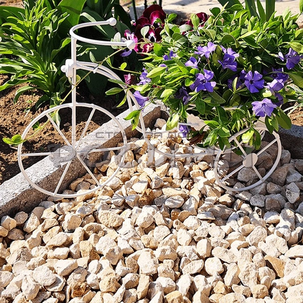 Метален цветарник Колело за една саксия бял - Image 2