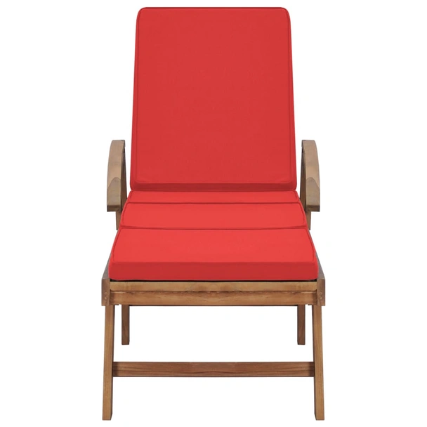 Шезлонг с шалте, тиково дърво масив, червен - Image 2