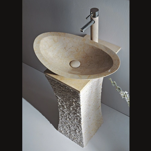 Умивалник мрамор с конзола 40х10см пясъчен INTER CERAMIC - Image 2