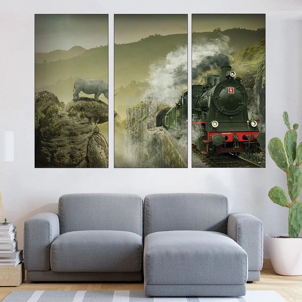 Влак и носорог -абстракция - картина пано за стена - Image 2