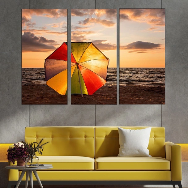 Шарен чадър на пясъка - картина пано за стена - Image 2