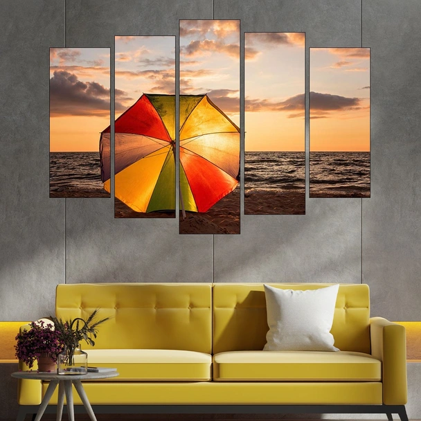 Шарен чадър на пясъка - картина пано за стена - Image 3