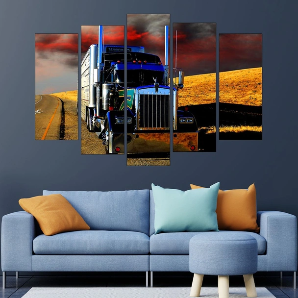 Син камион на пътя - картина пано за стена - Image 3