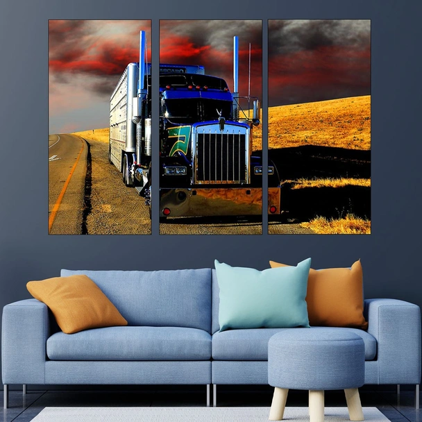 Син камион на пътя - картина пано за стена - Image 2