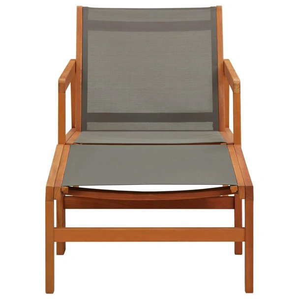 Градински стол с подложка за крака сив евкалипт масив textilene - Image 3