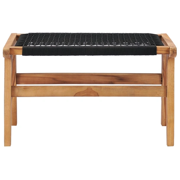 Шезлонг с подложка за крака, тиково дърво масив, въже - Image 12