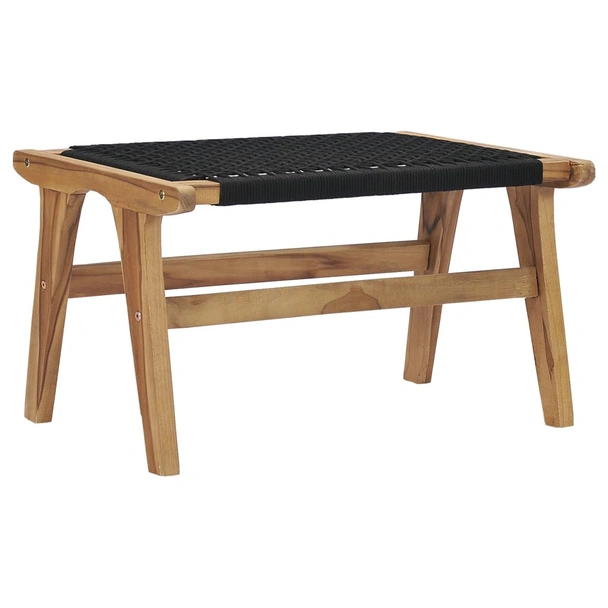 Шезлонг с подложка за крака, тиково дърво масив, въже - Image 10