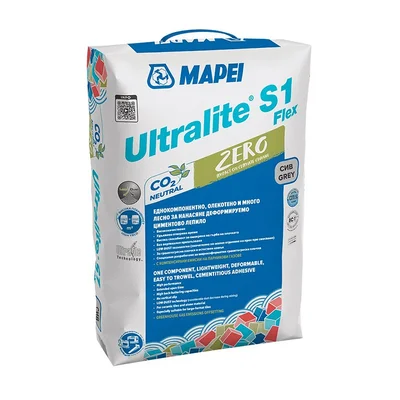 Лепило за плочки Ultralite S1 Flex Zero сиво 15 кг MAPEI