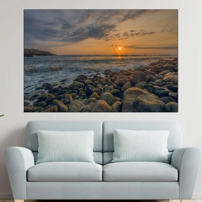 Залез над каменист бряг 2- картина пано за стена