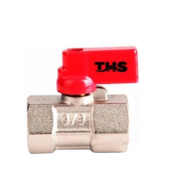 Мини сферичен кран месинг никел червена ръкохватка МЖ 3/8"