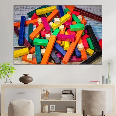 Многоцветни дървени пръчки - картина пано за стена