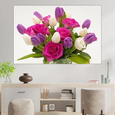 Букет от рози и лалета - картина пано за стена