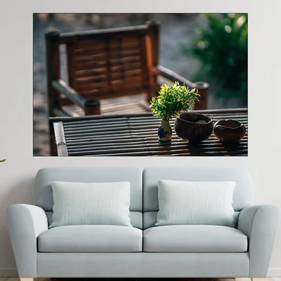 Декорация на бамбукова маса - картина пано за стена