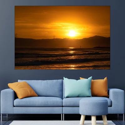 Красив изгрев над езеро - картина пано за стена