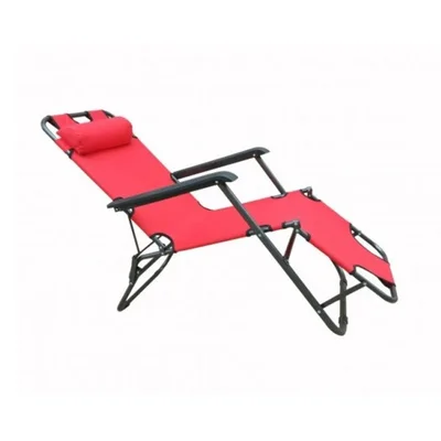 Сгъваем стол за къмпинг с възглавница 153x60x80 см червен