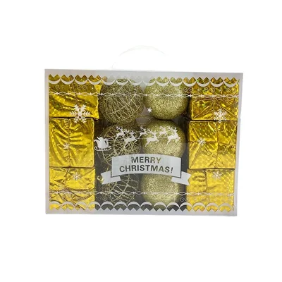 Комплект от коледни топки и подаръчни кутийки за елха