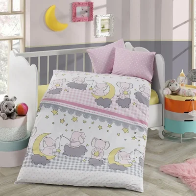 Спален комплект за бебе 4 части 100% памук Слончета ZAMBAK