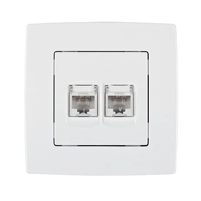 Контакт за телефон RJ11 + контакт за компютър RJ45 бял металик City ELMARK