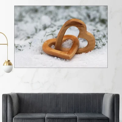 Съединени дървени сърца - картина пано за стена