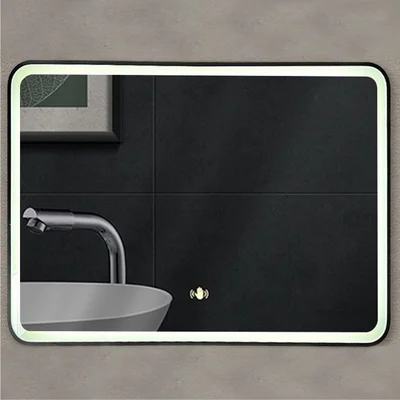 LED oгледало за баня със сензор 80x60 см черна рамка FORMA VITA