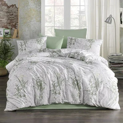 Единичен спален комплект 3 части 100% памук Зелени цветя ZAMBAK