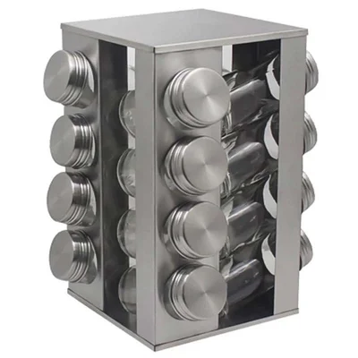 Комплект от 16 бурканчета за подправки на стойка сребрист ZEPHYR