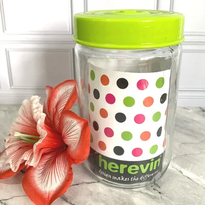 Буркан за съхранение с цветен капак 0.6 л HEREVIN