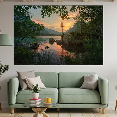 Живописно езеро в Алпите - картина пано за стена