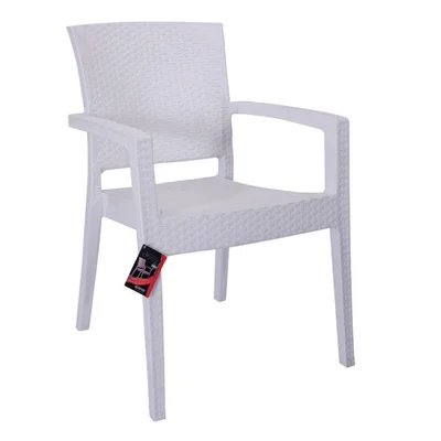 Градински стол с подлакътници бял Zeugma Rattan MEVSIM