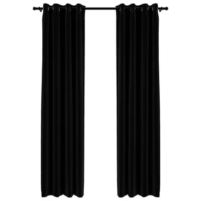 Затъмняващи завеси имитация лен с отвори 2 бр. черни 140x245 см
