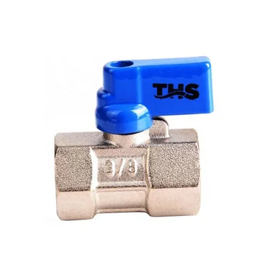 Мини сферичен кран месинг никел синя ръкохватка ЖЖ 3/8"