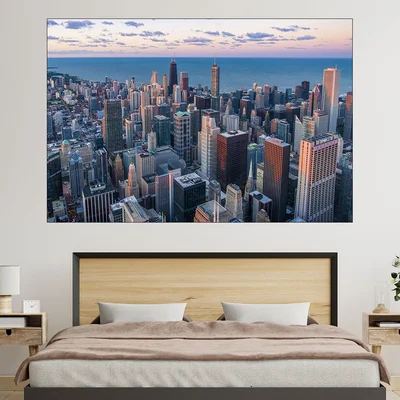 Чикаго по здрач - картина пано за стена