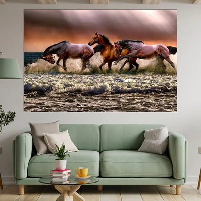 Галопиращи коне в морето - картина пано за стена