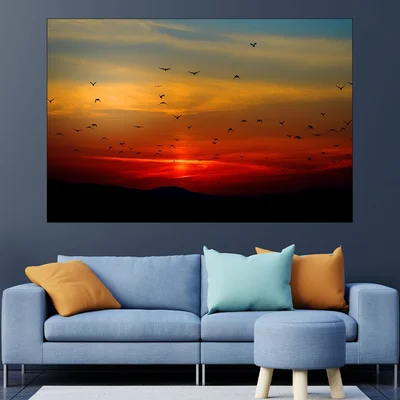 Птици посрещат изгрева - картина пано за стена