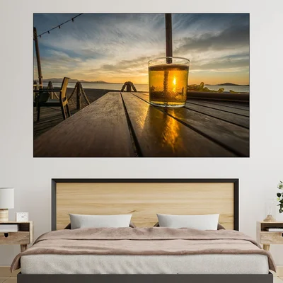 Залез през коктейл на масата - картина пано за стена