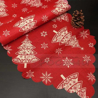 Коледен тишлайфер Елхички червен 35х180 см